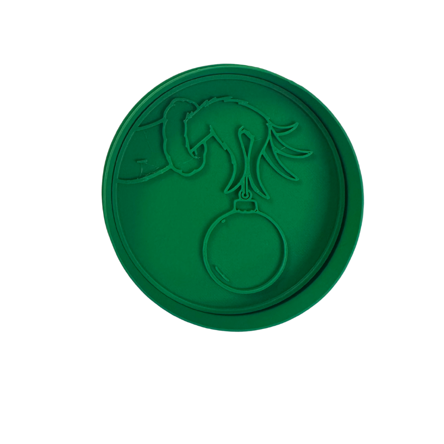Grinch Holding Christmas Ornament Cookie Cutter & Stamp Set | Christmas Cookie Cutter | Holiday Baking Tool