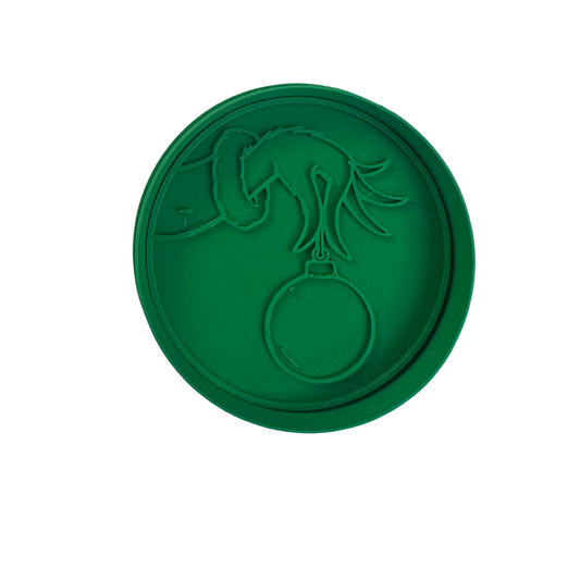 Grinch Holding Christmas Ornament Cookie Cutter & Stamp Set | Christmas Cookie Cutter | Holiday Baking Tool