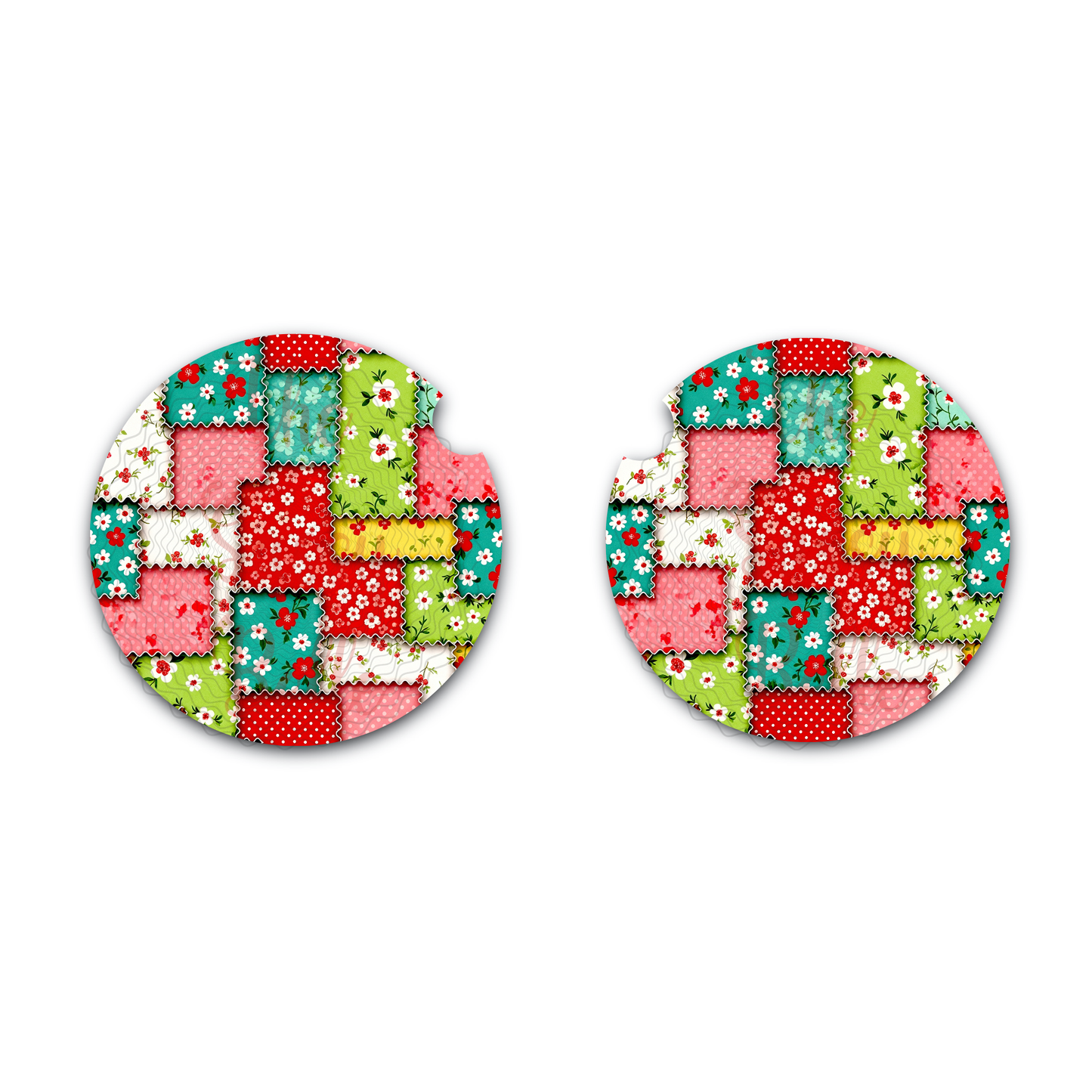 Patchwork Quilt Country Shabby Car Coasters, Soft Neoprene Material, Car Cup Holders Set of Two, Fashionable Car Accessories