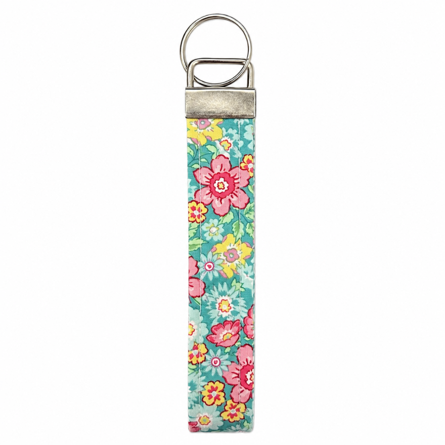 Floral Teal Keychain Wristlet, Cute Key Fob Wristlet, Trendy Accessories