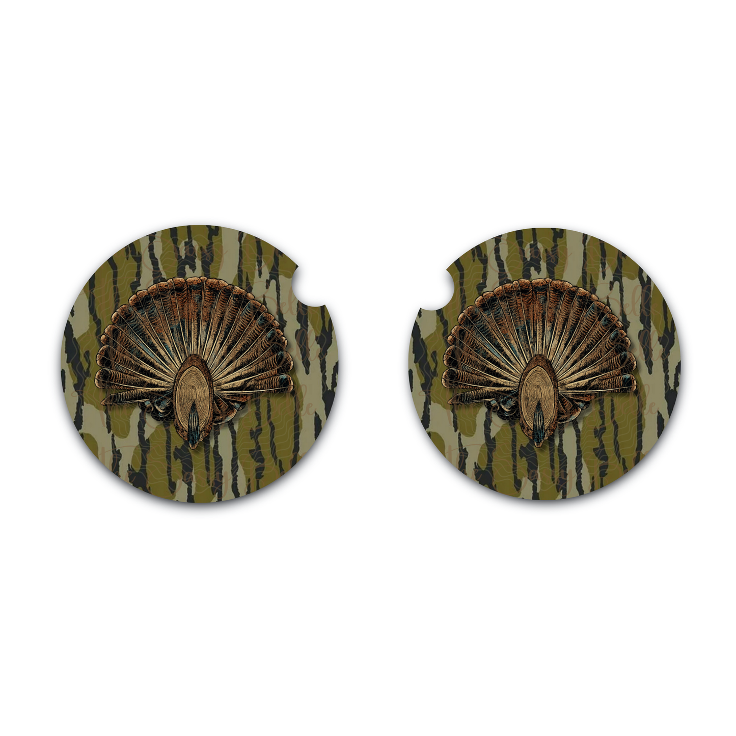 Turkey Timber Camo Car Coasters, Set of Two, Neoprene Car Cup Holder, Interior Car Accessories