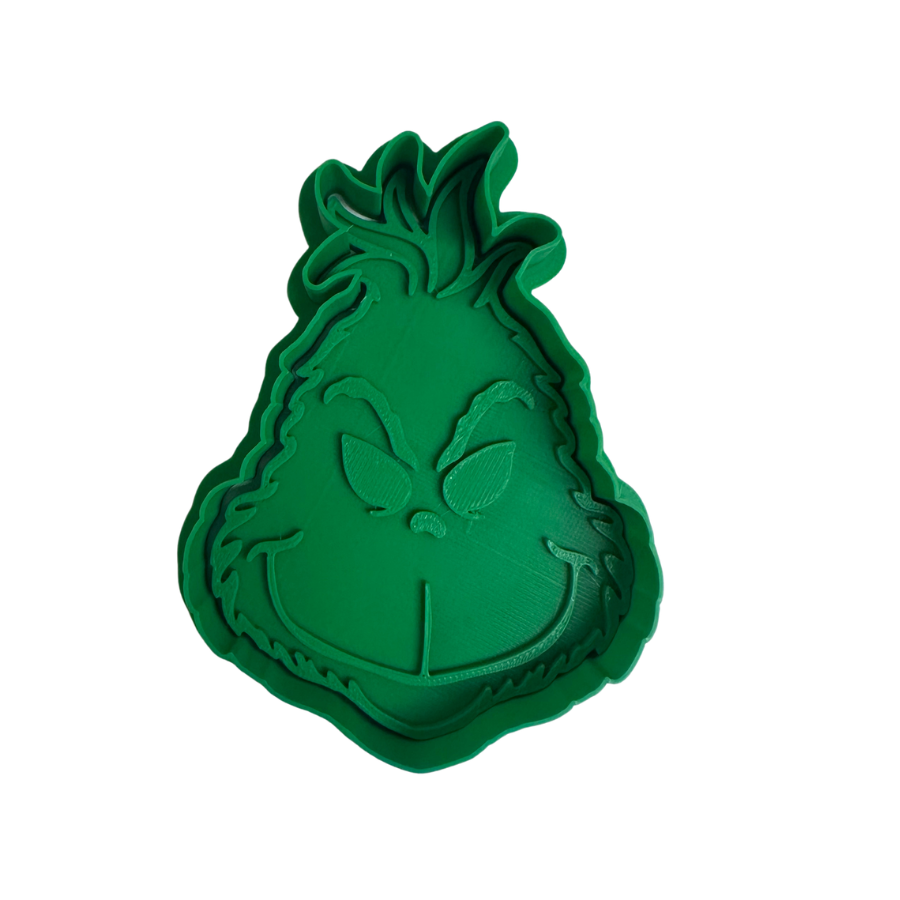 Grinch Face Cookie Cutter & Stamp Set | Christmas Cookie Cutter | Holiday Baking & Cookie Decorating Tool