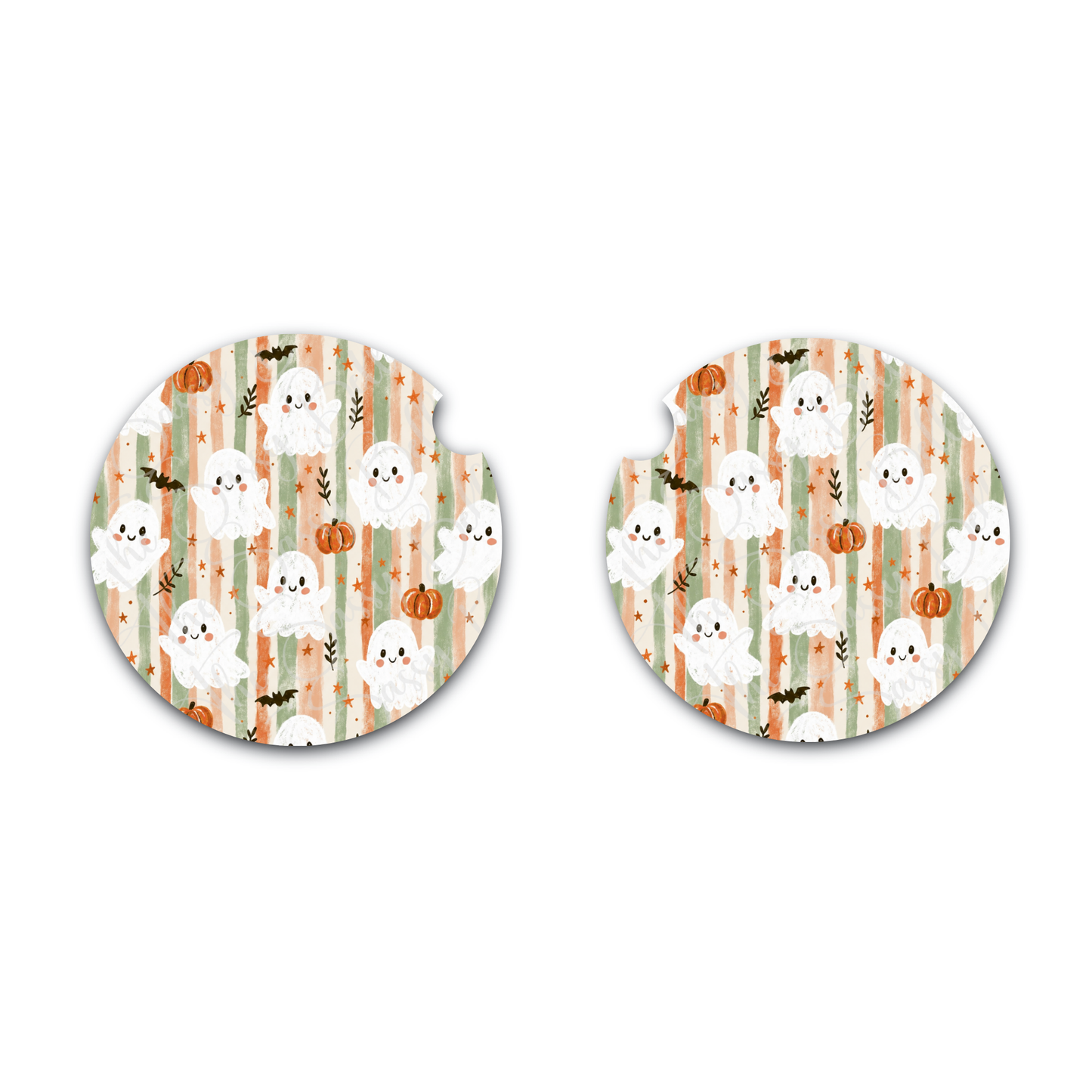 Halloween Cute Ghost Car Coasters, Set of Two, Interior Auto Accessories