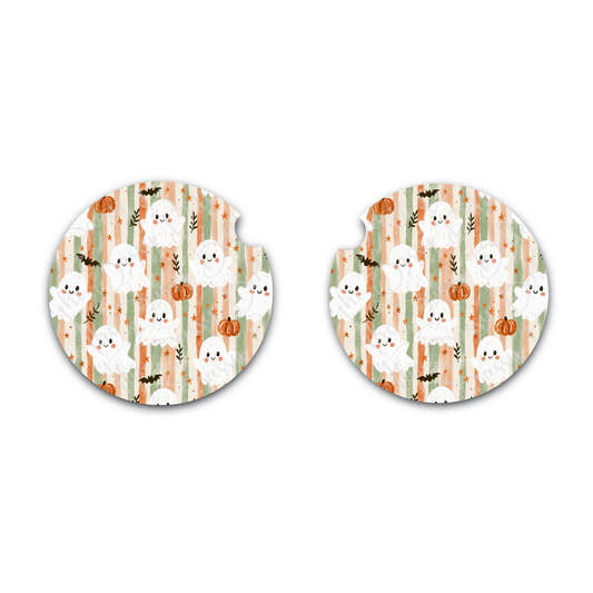 Halloween Cute Ghost Car Coasters, Set of Two, Interior Auto Accessories