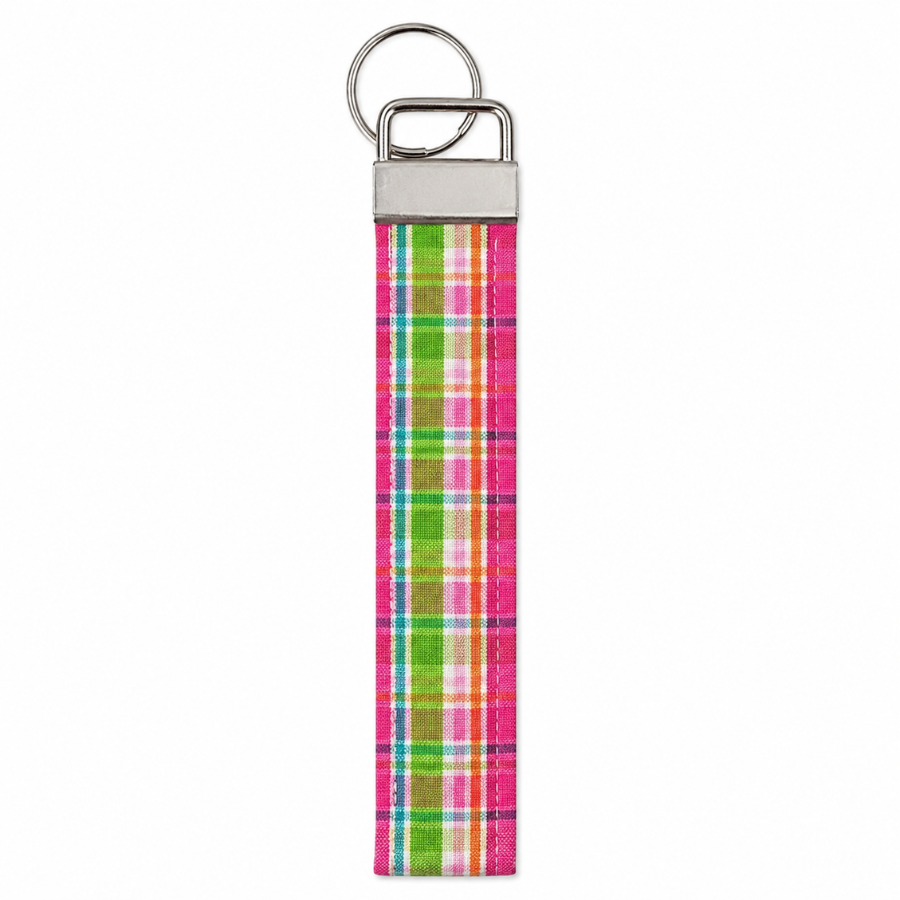 Wristlet Keychain, Cute Pink Plaid Wrist Keychain, 5.5 inch Fabric Keychain