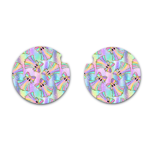 Holographic Ghost Halloween Car Coaster, Neoprene Car Cup Inserts, Halloween Decor, Interior Vehicle Accessories Set of Two