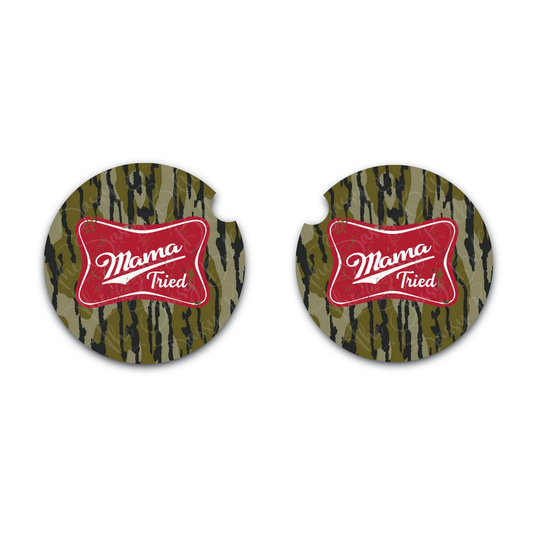 Mama Tried Bottomland Inspired Car Coasters Set of Two, Camo Car Cup Holder, Neoprene Car Coasters