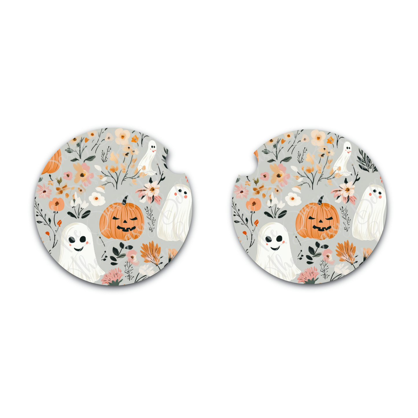 Halloween Ghost Cute Car Coasters, Halloween Decor, Fall Decorations, Interior Vehicle Accessories, Neoprene Car Coasters, Car Cup Holder, Gift for Drivers, Spooky Season Decor