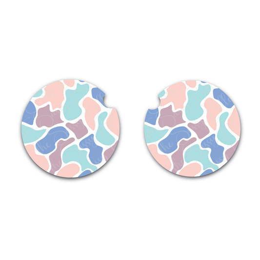 Camo Car Coasters, Set of Two, Colorful Camo Camouflage, Trendy Car Accessories, Interior Auto Decor, Neoprene Car Coasters