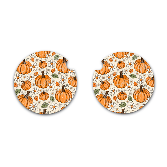 Fall Pumpkin Car Coasters, Cup Holder Inserts, Car Cup Holder, Interior Vehicle Accessories, Gift for Driver, Fall Themed Decor, Cute Car Gift, Neoprene Car Coasters