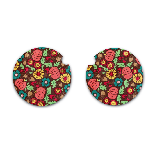 Fall/Autumn Car Coasters Set of Two, Neoprene Car Coasters, Fall Decor, Interior Car Accessories, Gift for Driver, Fall Season