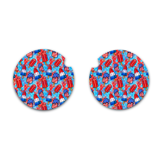 Fourth of July Car Coasters, Neoprene Coasters, Set of Two, Interior Auto Accessories