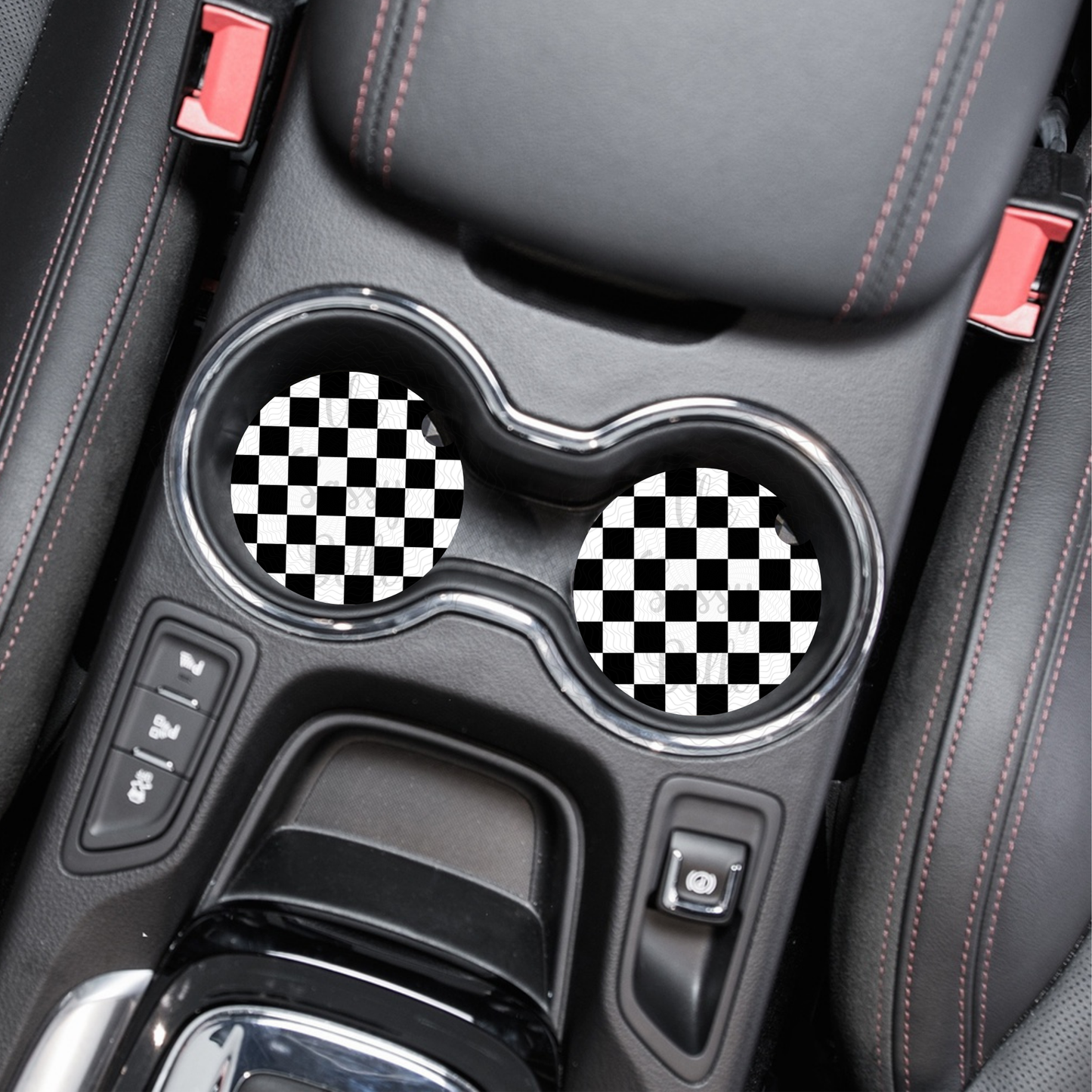 Checkered Black and White Neoprene Car Cup Coasters, New Car Gift