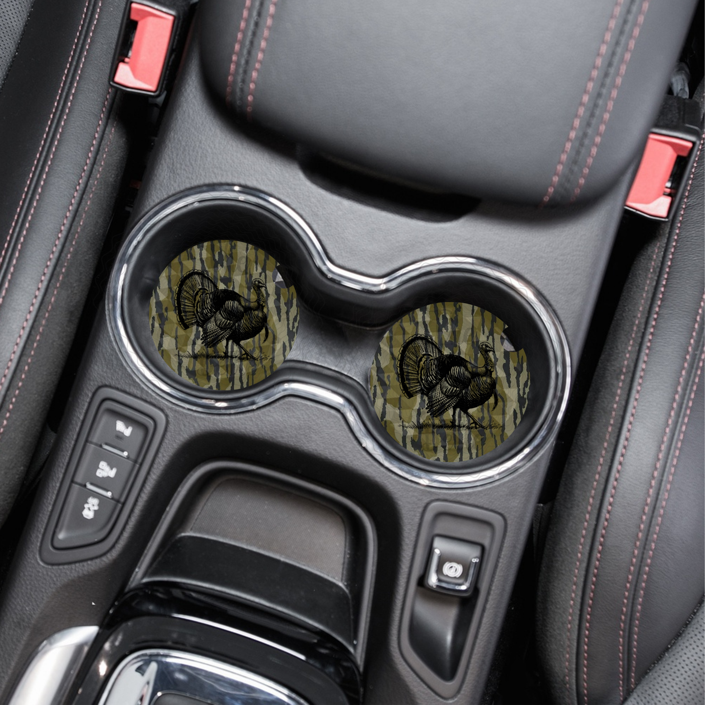 Turkey Camo Car Coasters, Set of Two Design, Interior Auto Accessories, Cup Holder Insert
