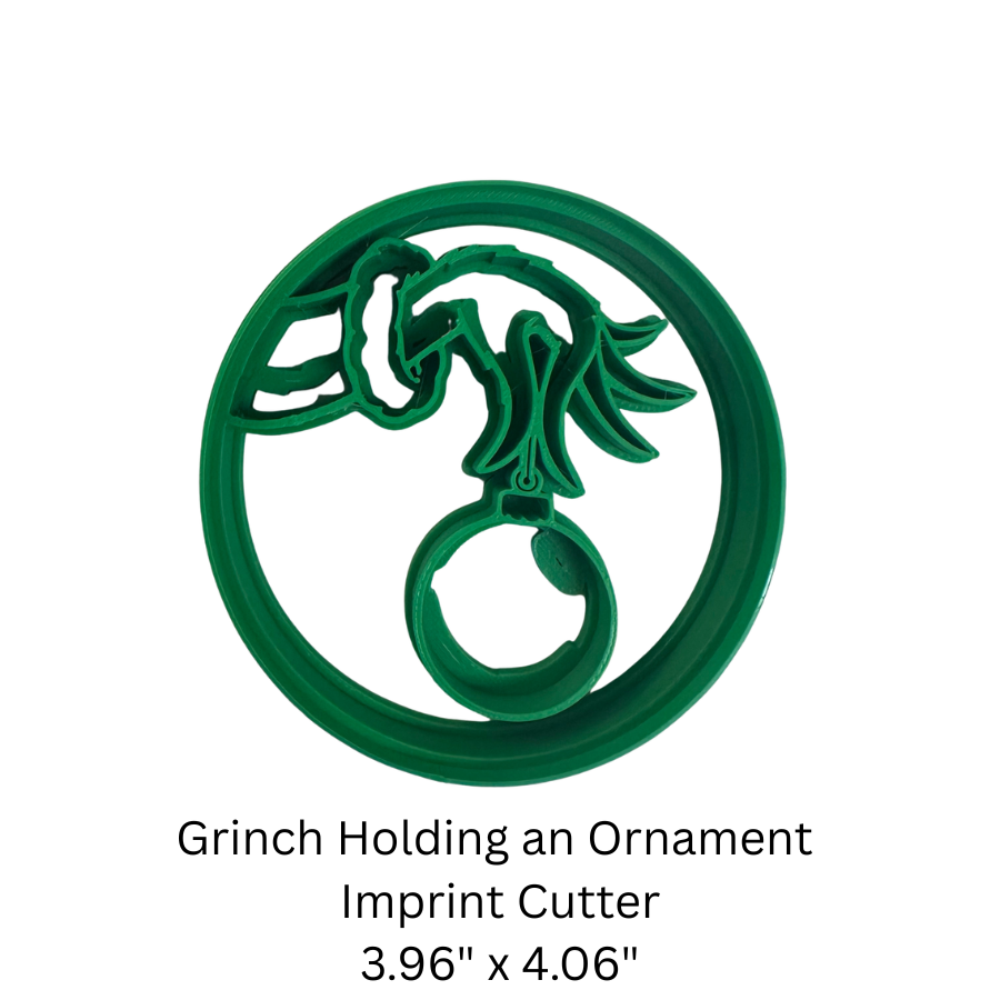 Grinch Holding Christmas Ornament Imprint Cookie Cutter | Christmas Cookie Cutter | One-Piece 3D Printed PLA Cutter | Holiday Baking Tool