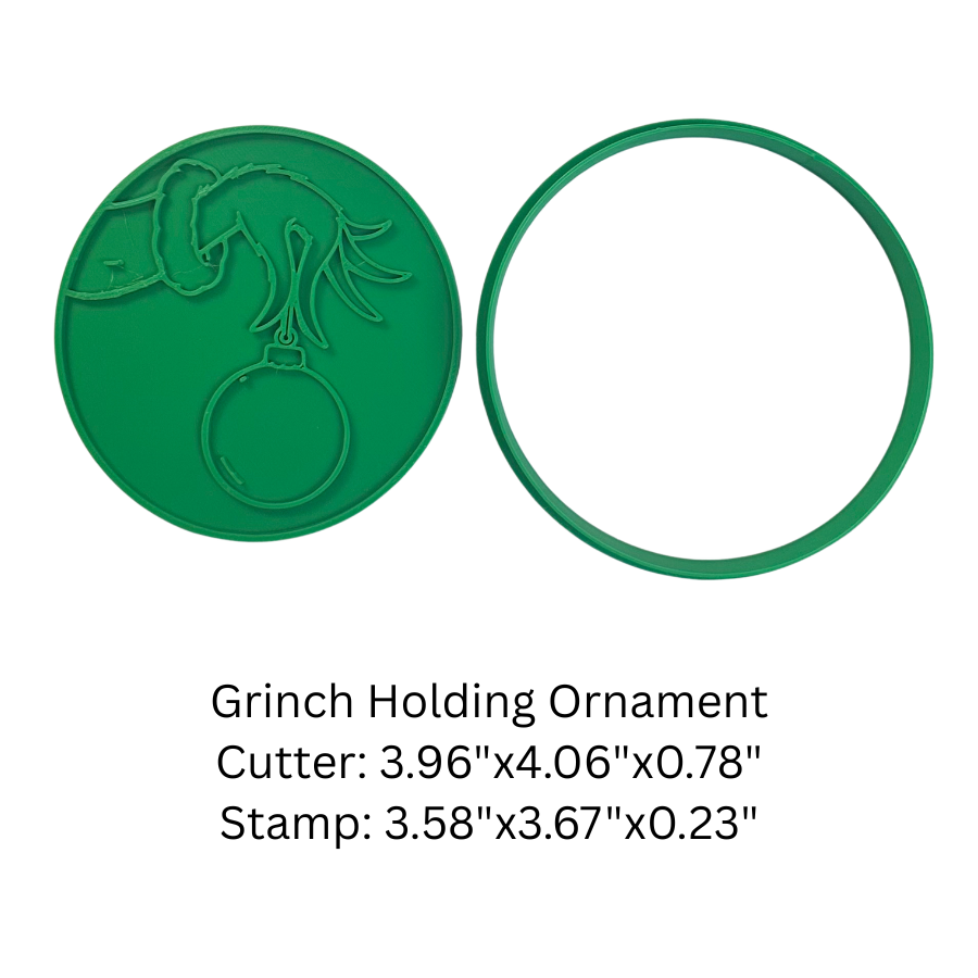 Grinch Holding Christmas Ornament Cookie Cutter & Stamp Set | Christmas Cookie Cutter | Holiday Baking Tool