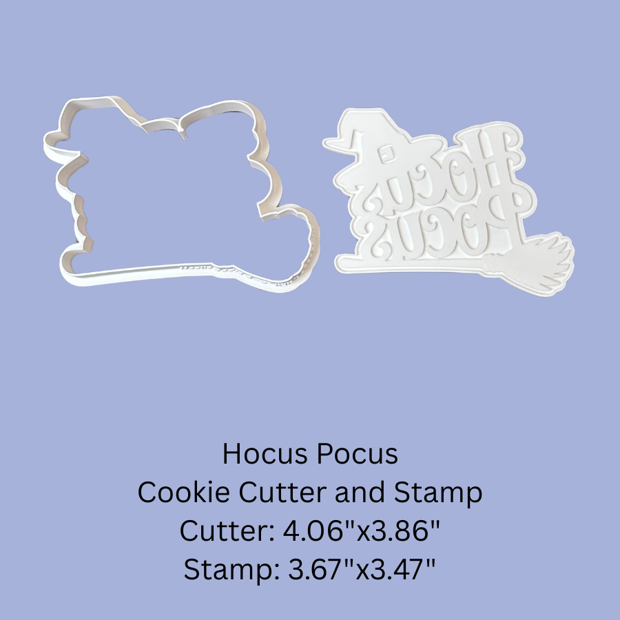 Hocus Pocus Cookie Cutter & Stamp | Halloween Cookie Cutter | Witch Hat & Broom | 3D Printed PLA | Available as Cutter, Stamp, or Complete Set