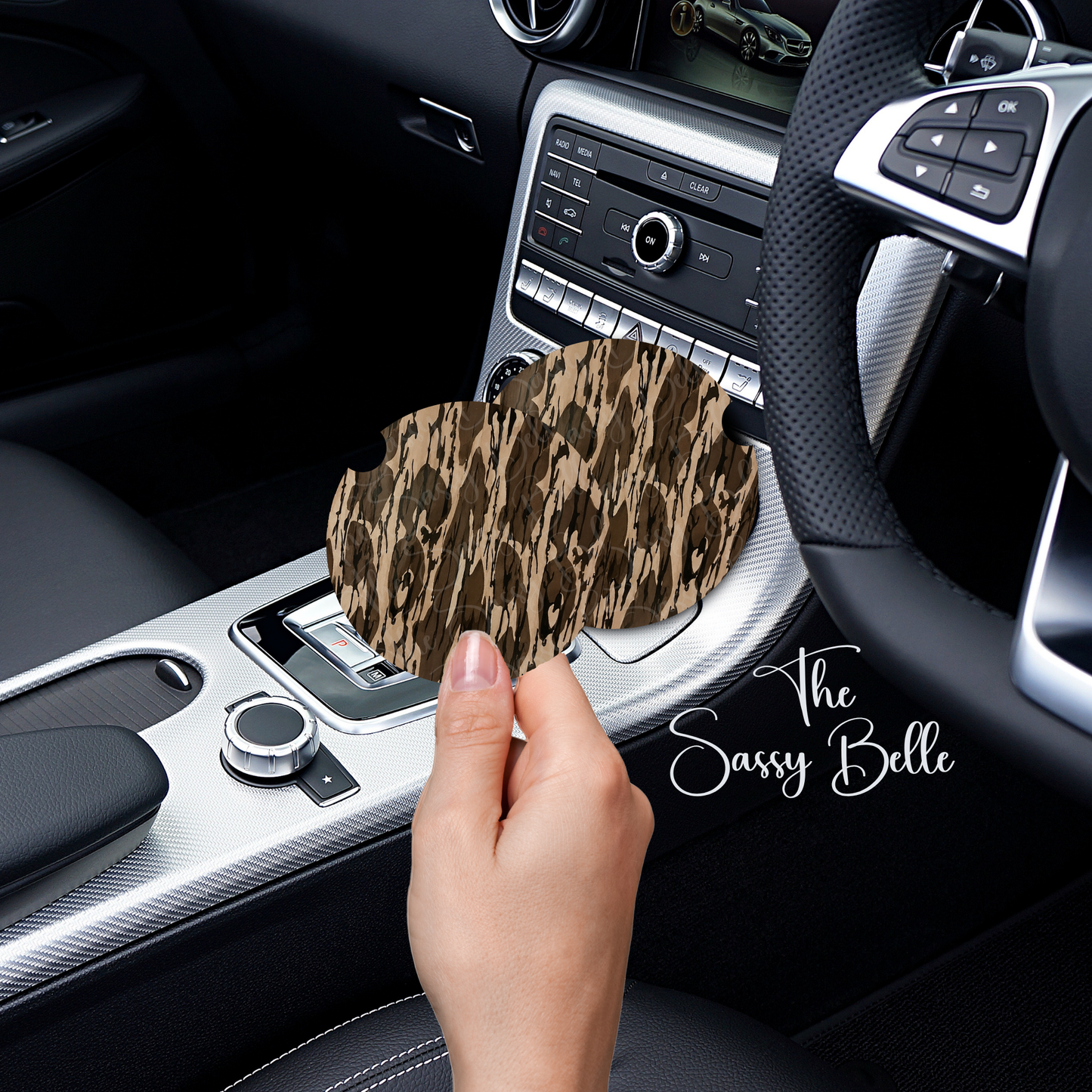 Camo Car Coasters, Brown Bottomland Inspired Camo, Neoprene Car Coasters