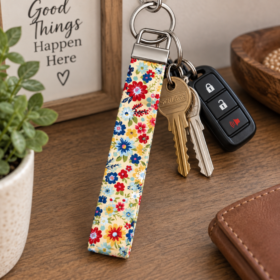 Cute Yellow Floral Keychain, Ideal for Keys and Accessories, Key Fob Wristlet