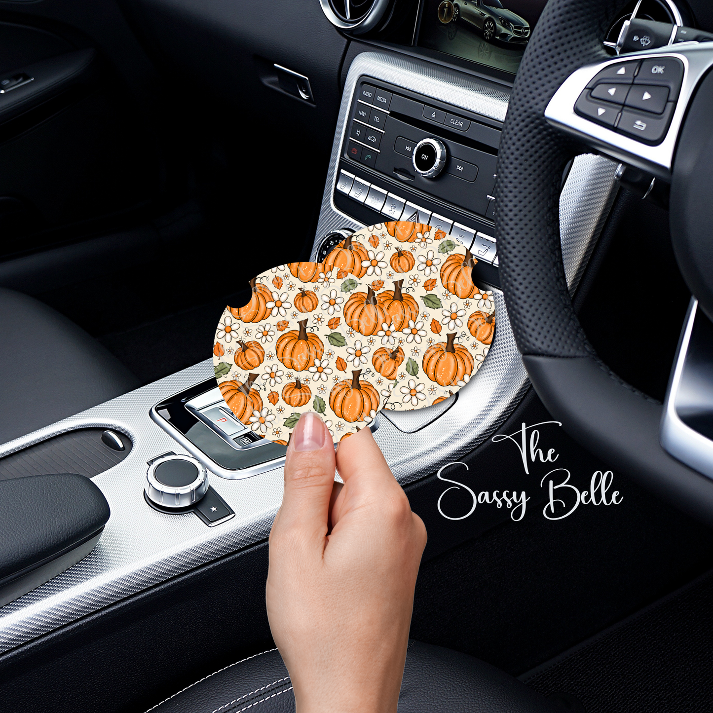 Fall Pumpkin Car Coasters, Cup Holder Inserts, Car Cup Holder, Interior Vehicle Accessories, Gift for Driver, Fall Themed Decor, Cute Car Gift, Neoprene Car Coasters