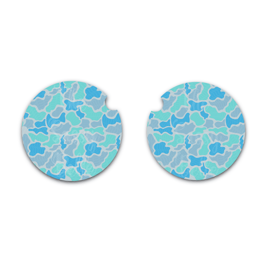 Old School Camo Car Coasters, Blue Duck Camo, Set of Two, Car Cup Holder