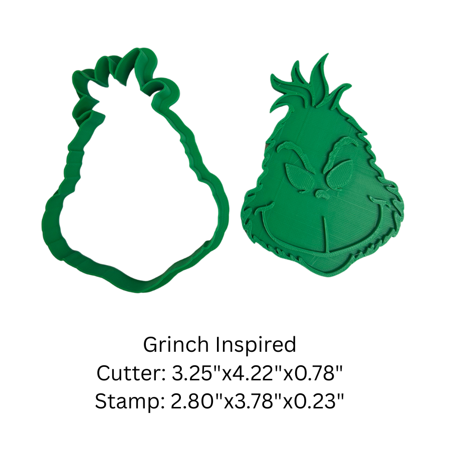 Grinch Face Cookie Cutter & Stamp Set | Christmas Cookie Cutter | Holiday Baking & Cookie Decorating Tool