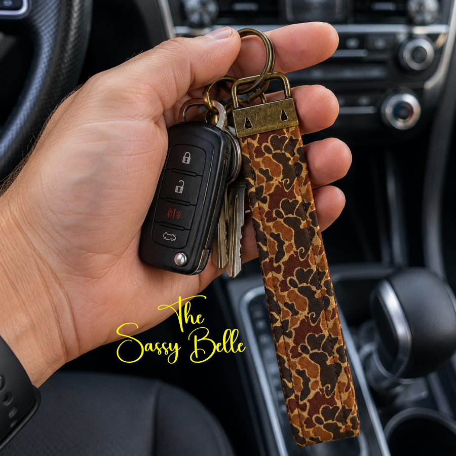 Camo Keychain Strap | Old School Brown Duck Camouflage | Handmade Cotton 5.5" Keychain | Car Key Holder