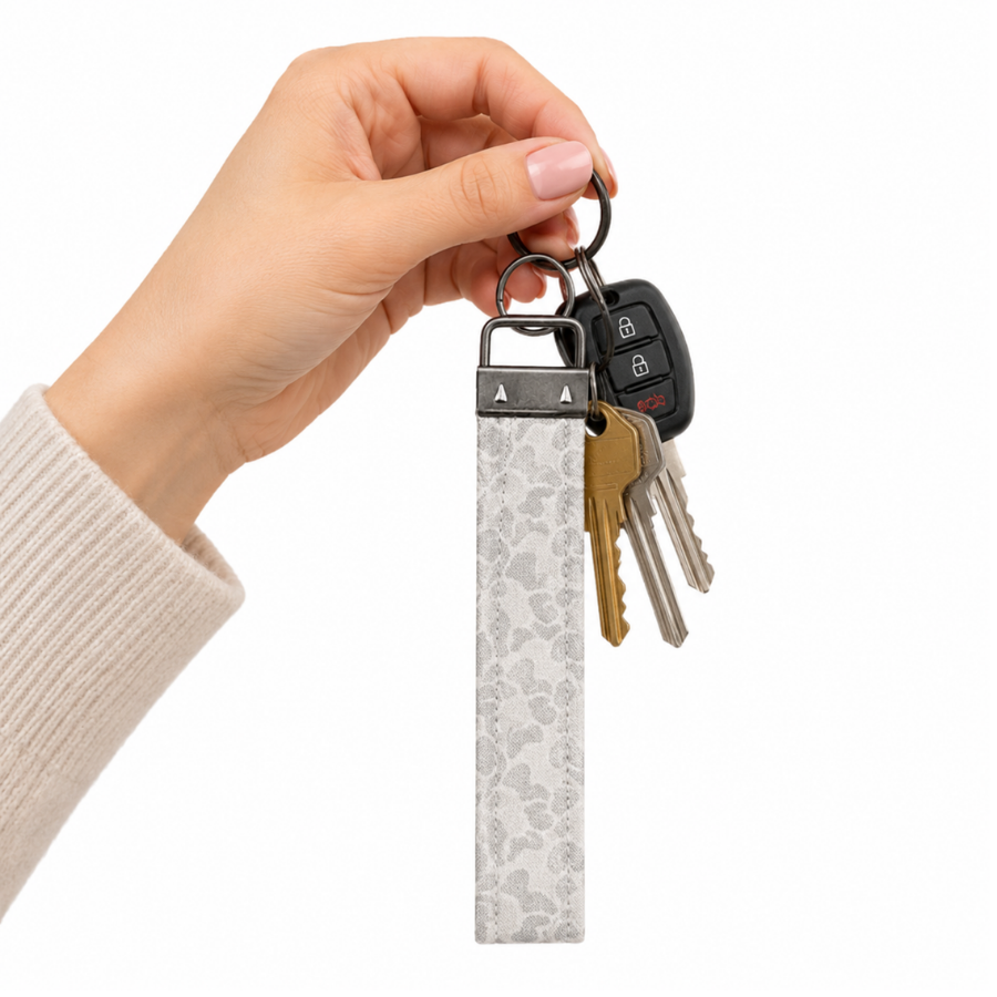 Camo Keychain Strap, White Duck Camo, Handmade Fabric Keychain, Car Key Holder 5.5 inches