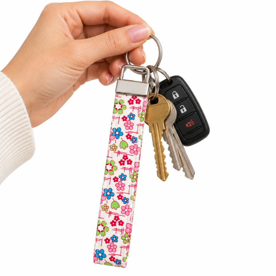 Floral Keychain Wristlet, Colorful Flowers, Cute Keychain Strap, Accessories