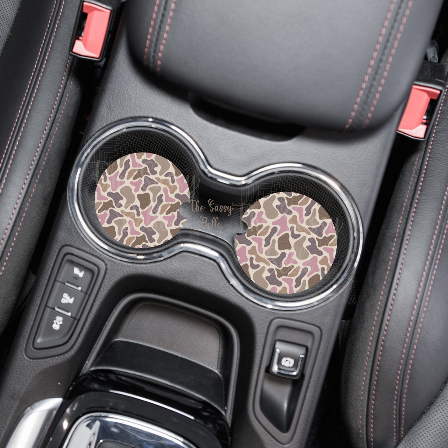 Pink Duck Camo, Old School Camo Car Coasters Set of Two, Car Cup Holder, Interior Car Accessories, Soft Neoprene Material