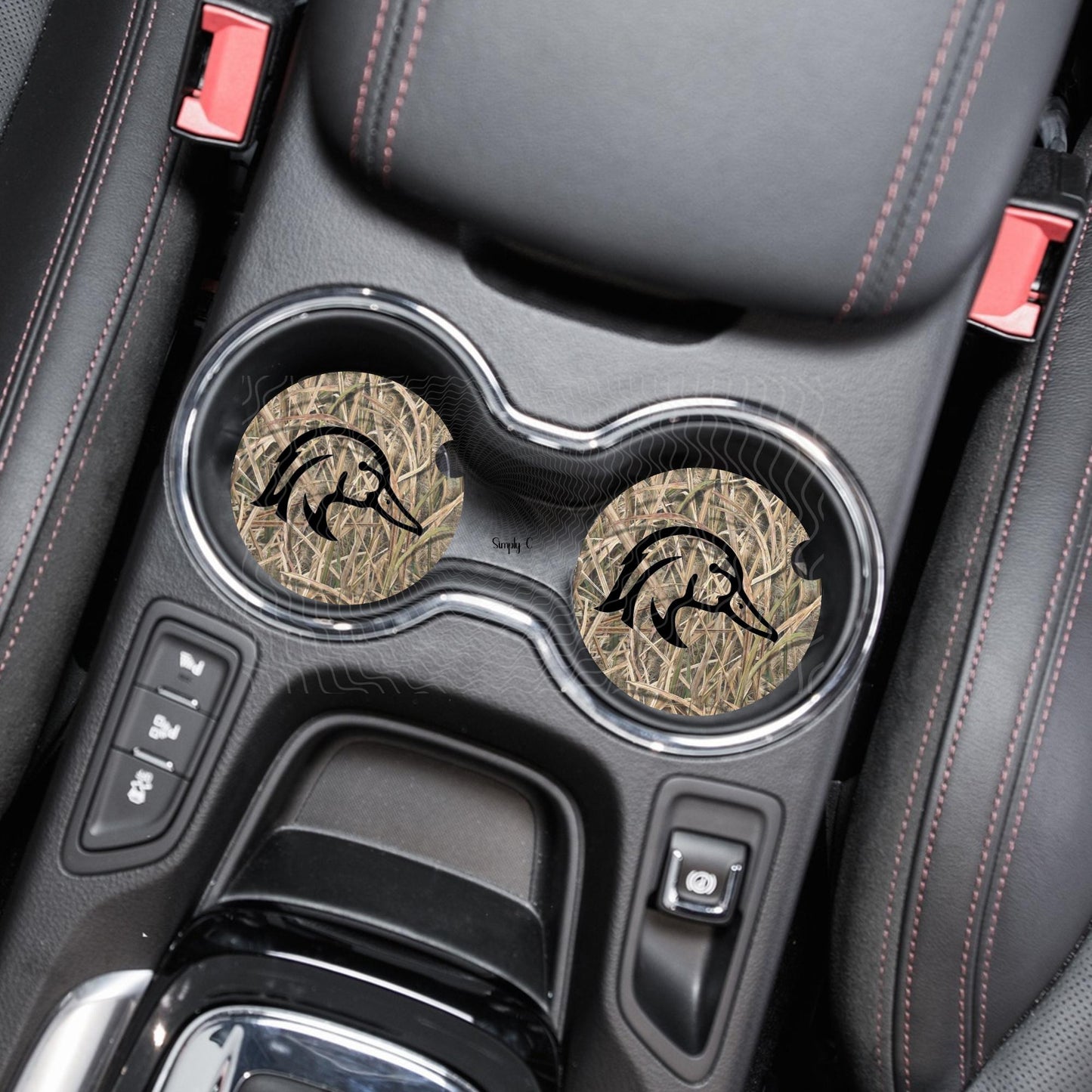 Shadow Grass With Wood Duck Camo Car Coaster, Car Cup Holder, Auto Accessories, Neoprene Car Coasters, Set of Two
