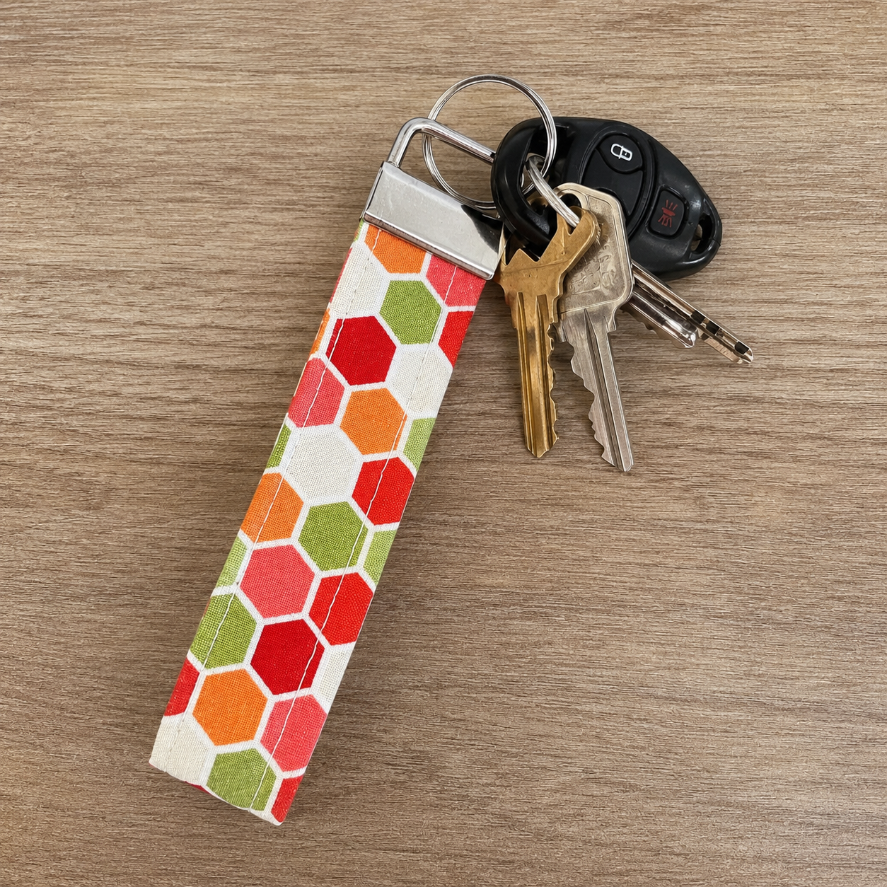 Retro Honeycomb Keychain Wristlet, Handmade Fabric Keychain, Cute and Trendy Accessories
