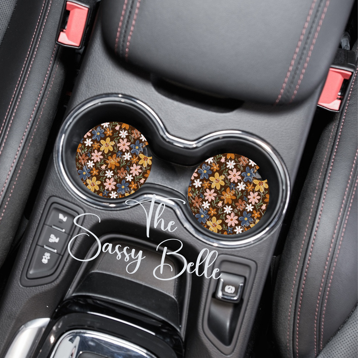 Fall Floral Car Coasters, Autumn Decor, Interior Vehicle Decor and Accessories, Car Cup Holder, Neoprene Car Coaster, Cute Car Gift