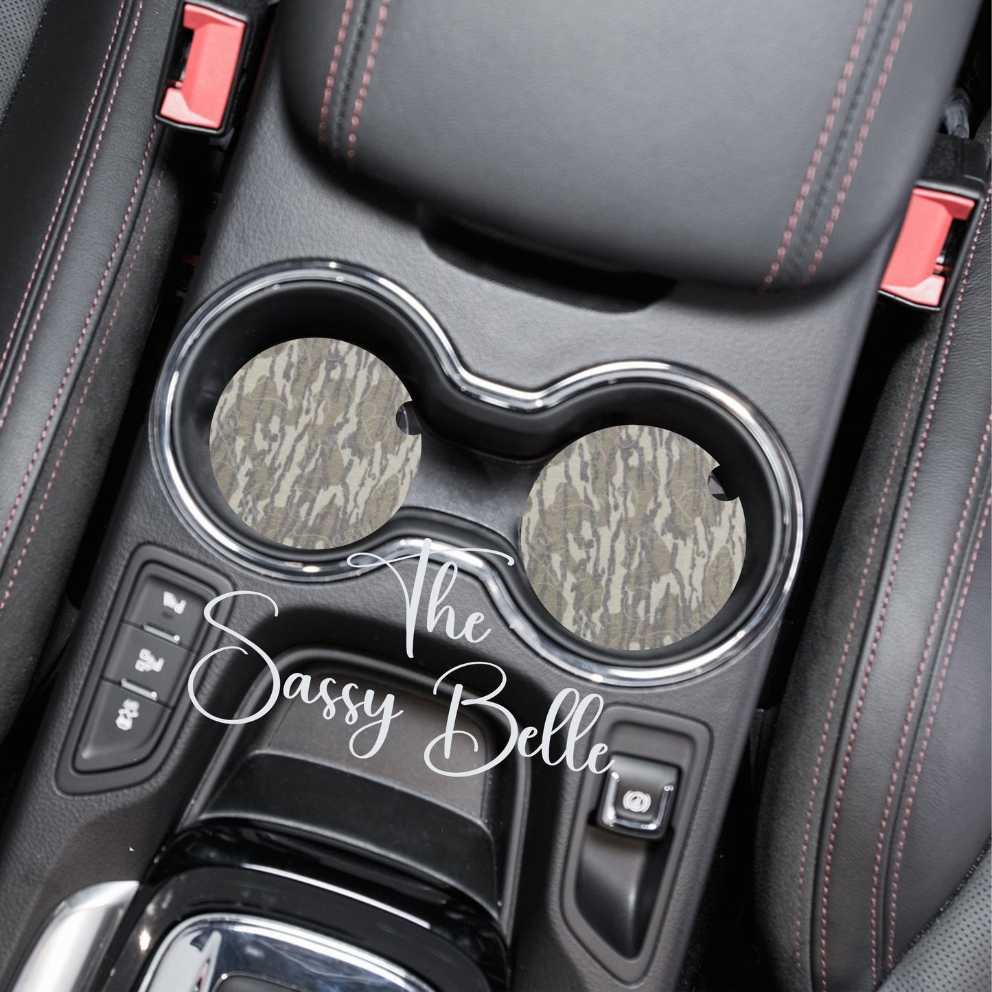 Bottomland Inspired Camo Car Coasters - Washed Out, Neoprene Car Coasters, Set of Two, Interior Auto Accessories