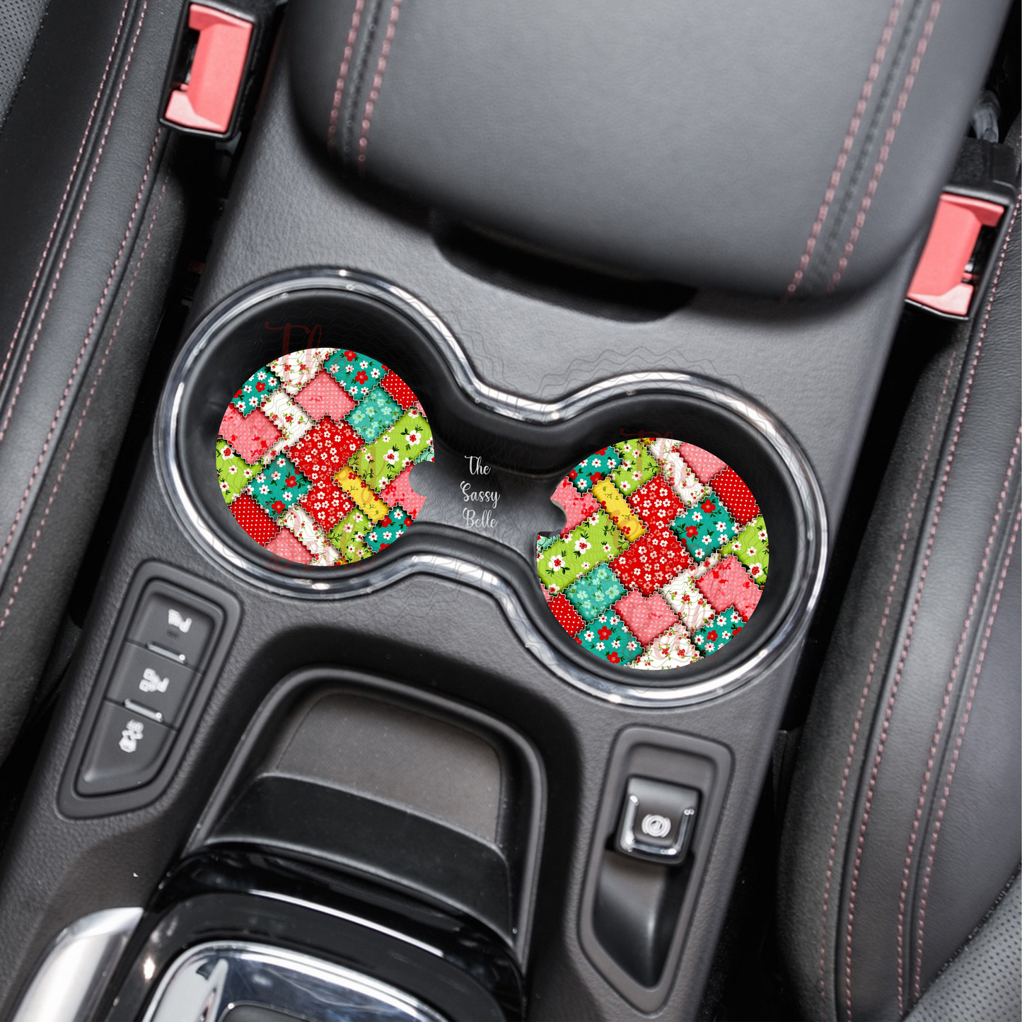 Patchwork Quilt Country Shabby Car Coasters, Soft Neoprene Material, Car Cup Holders Set of Two, Fashionable Car Accessories