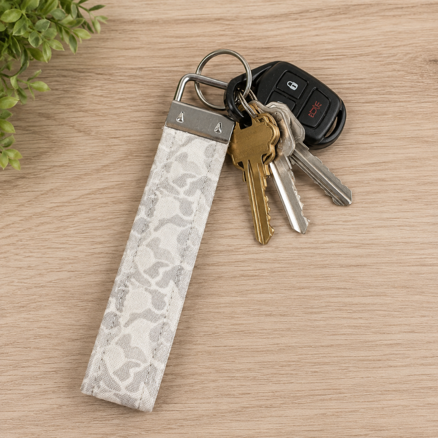 Camo Keychain Strap, White Duck Camo, Handmade Fabric Keychain, Car Key Holder 5.5 inches