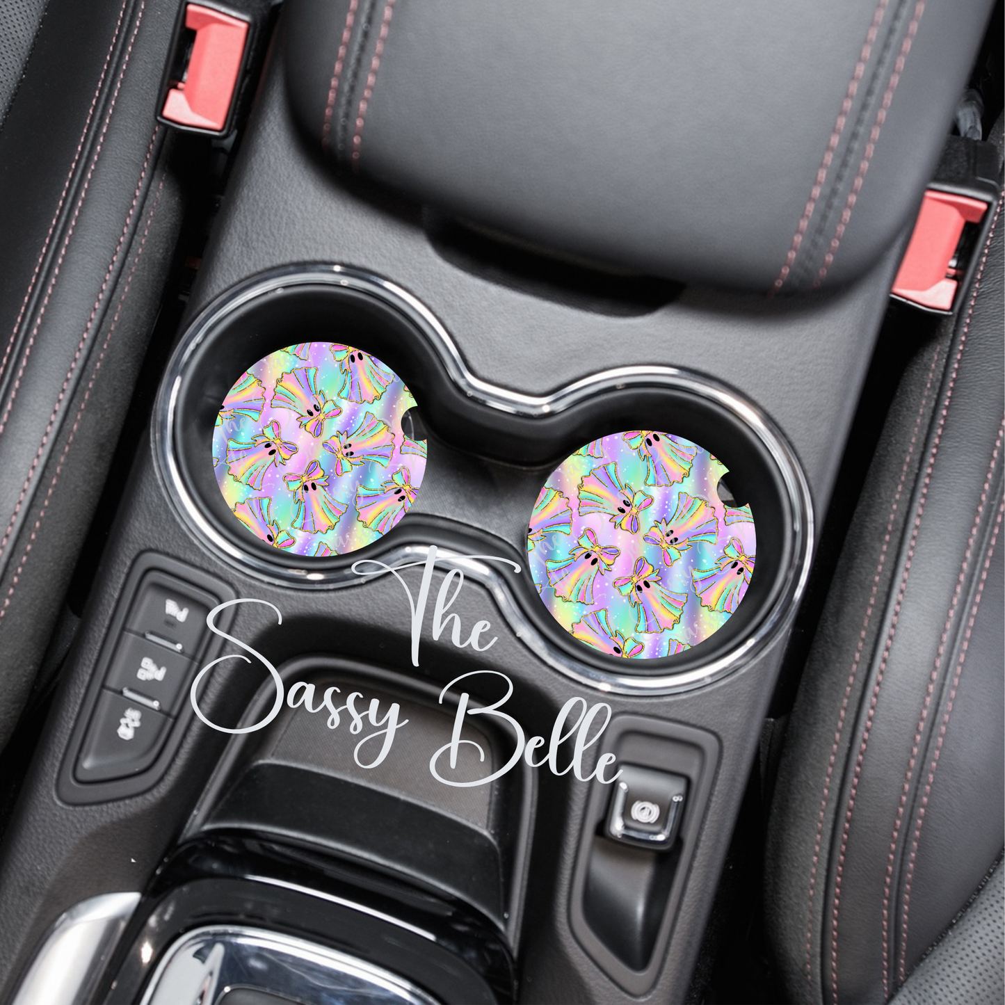 Holographic Ghost Halloween Car Coaster, Neoprene Car Cup Inserts, Halloween Decor, Interior Vehicle Accessories Set of Two