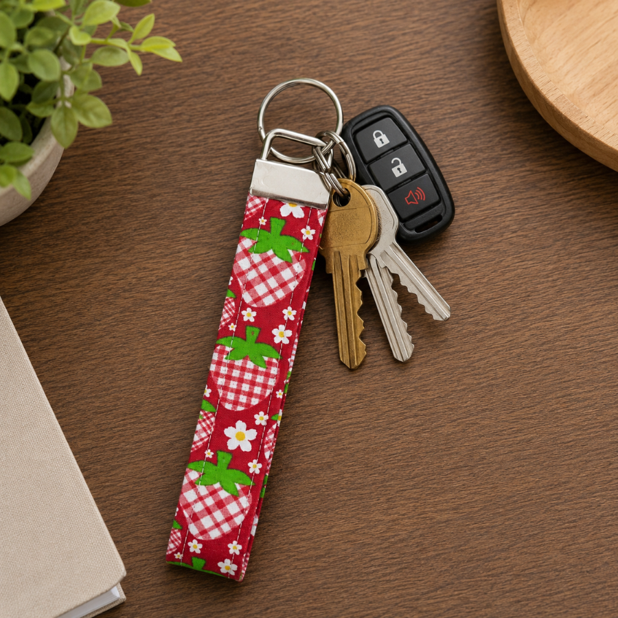 Strawberry Keychain Wristlet, Cute Strawberry Keystrap, Fabric Keystrap, Cute and Trendy Accessories