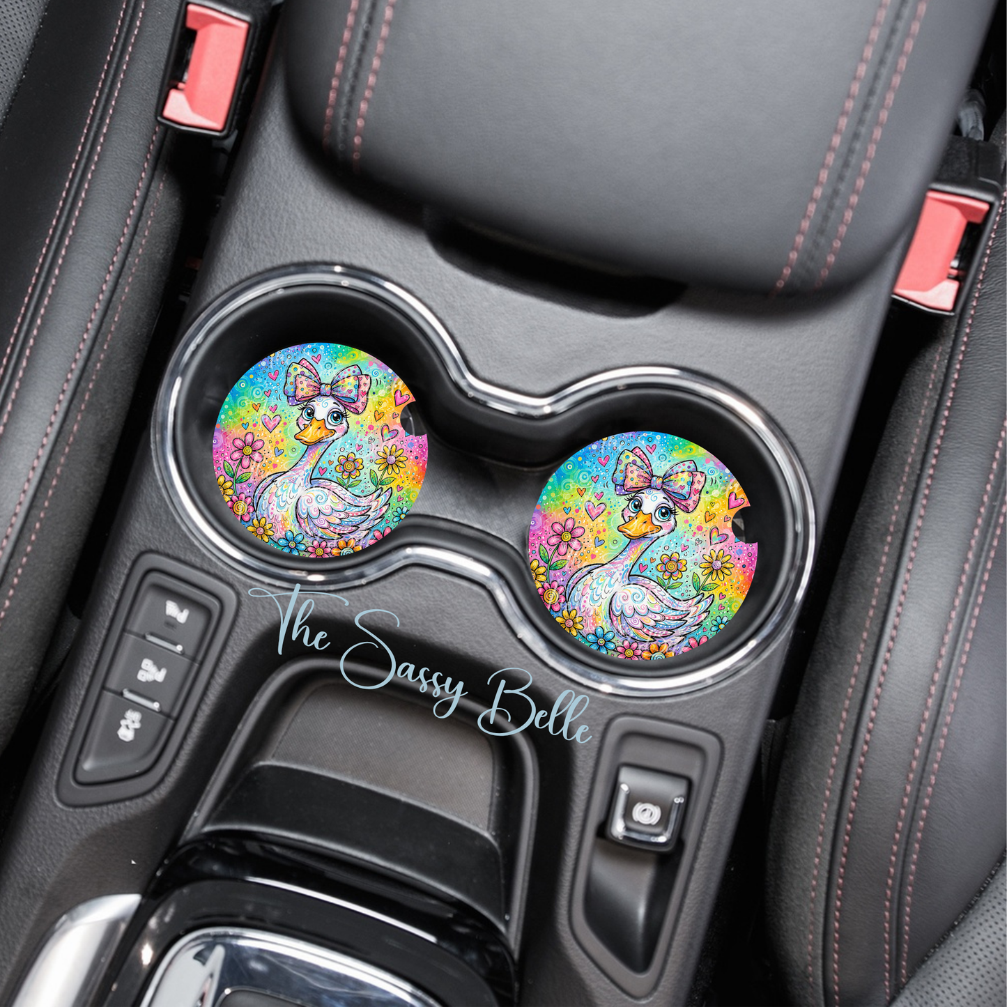 Silly Goose Car Coasters, Set of Two, Neoprene Car Cup Holder, Interior Car Accessories