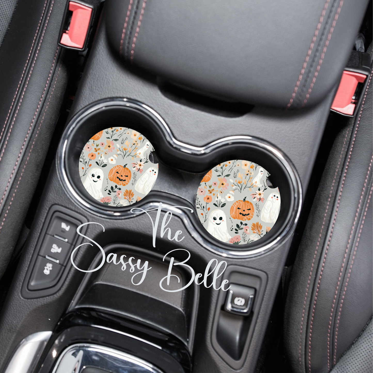 Halloween Ghost Cute Car Coasters, Halloween Decor, Fall Decorations, Interior Vehicle Accessories, Neoprene Car Coasters, Car Cup Holder, Gift for Drivers, Spooky Season Decor