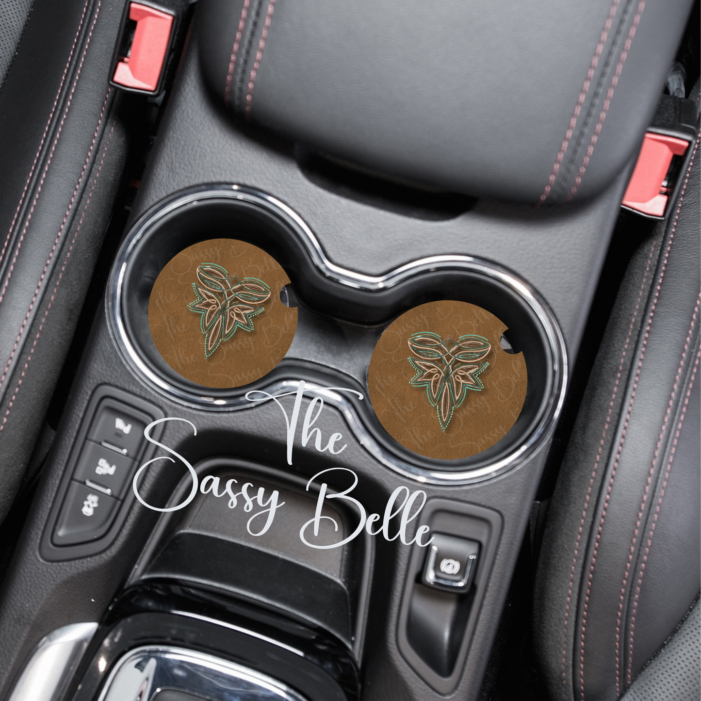 Western Car Coasters Set of Two, Boot Stitch Design, Neoprene Car Coasters, Interior Auto Accessories, Western Decor