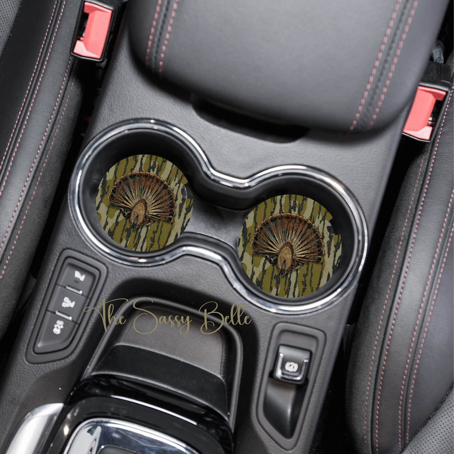 Turkey Timber Camo Car Coasters, Set of Two, Neoprene Car Cup Holder, Interior Car Accessories