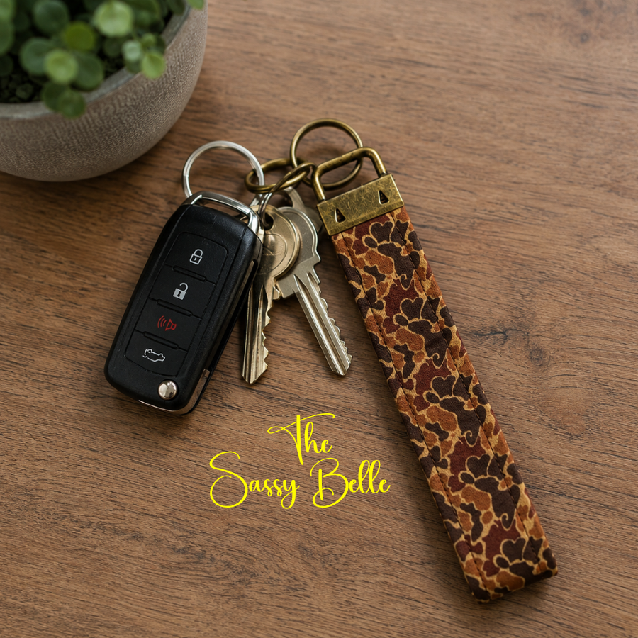Camo Keychain Strap | Old School Brown Duck Camouflage | Handmade Cotton 5.5" Keychain | Car Key Holder