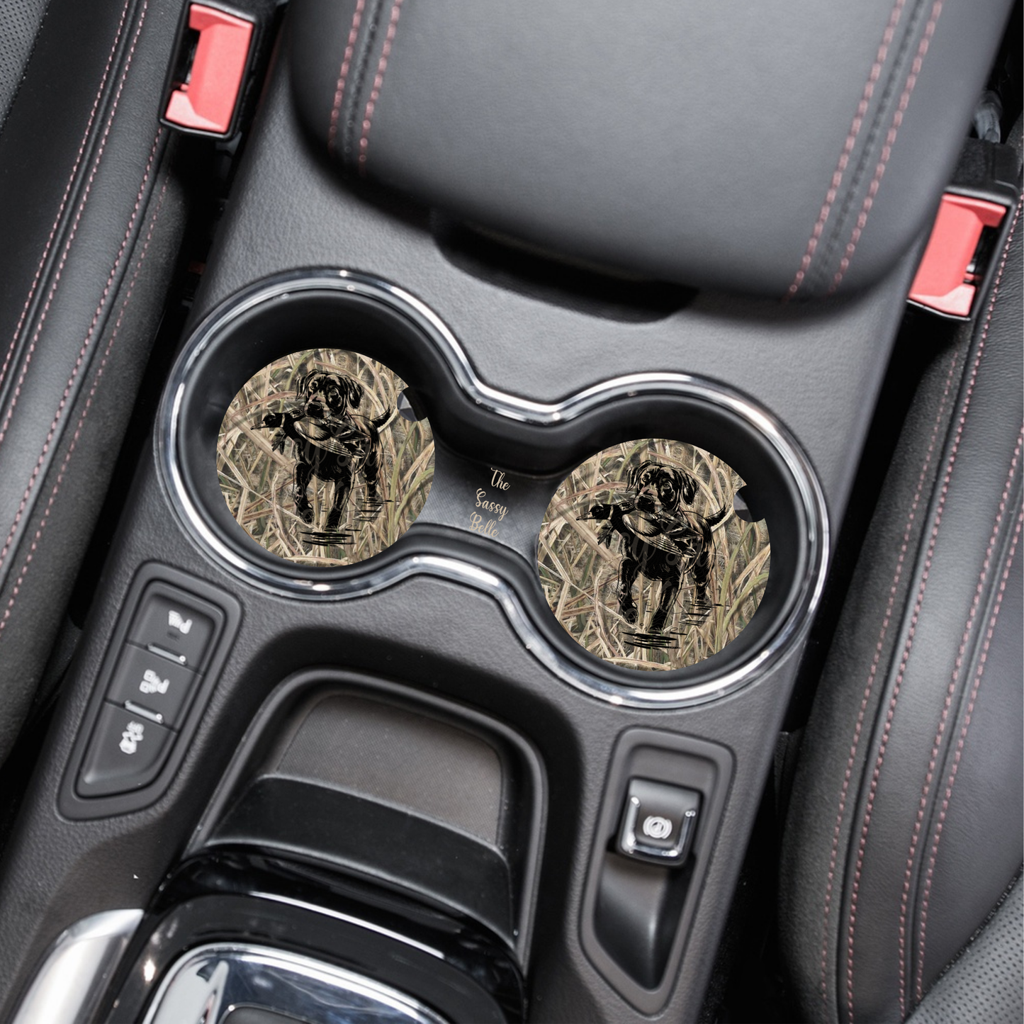 Retriever with Duck Shadow Grass Car Coaster, Neoprene Car Coasters Set of Two, Interior Auto Decor, Duck Hunting Gift, Outdoor Themed Auto Accessories