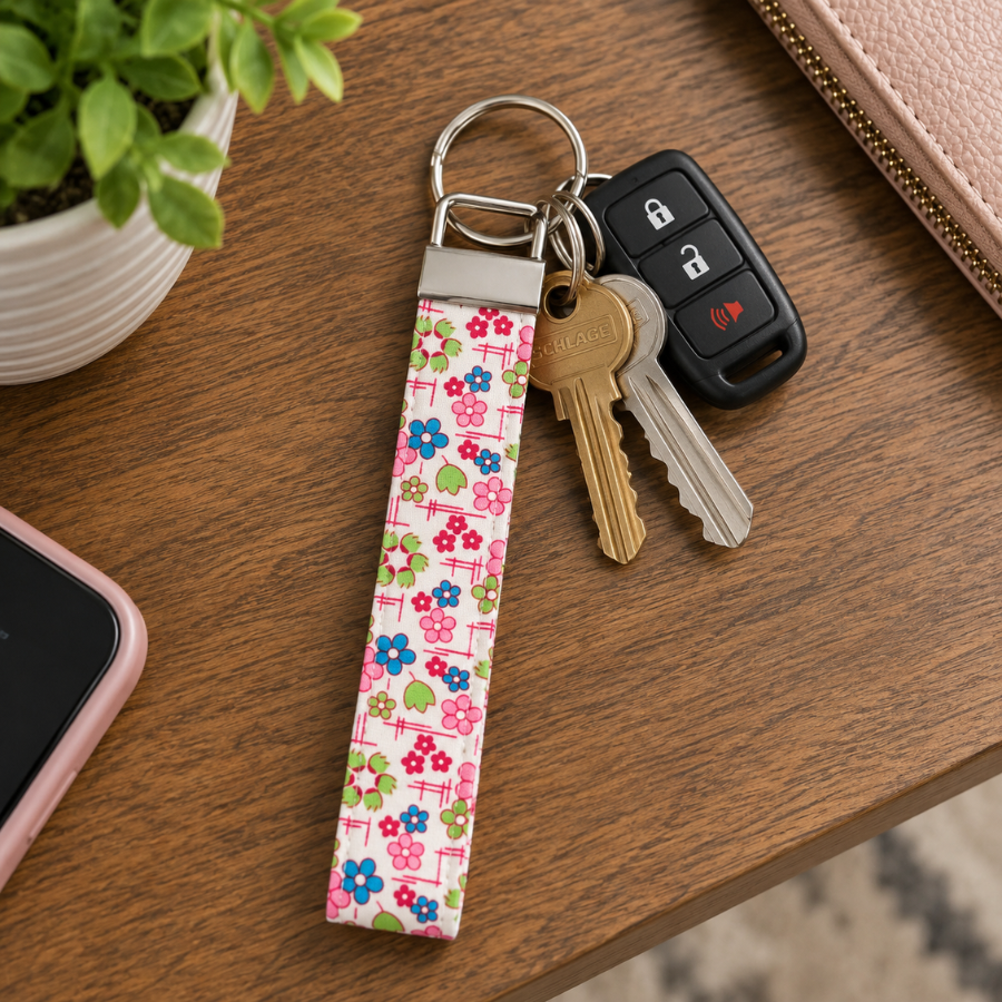 Floral Keychain Wristlet, Colorful Flowers, Cute Keychain Strap, Accessories