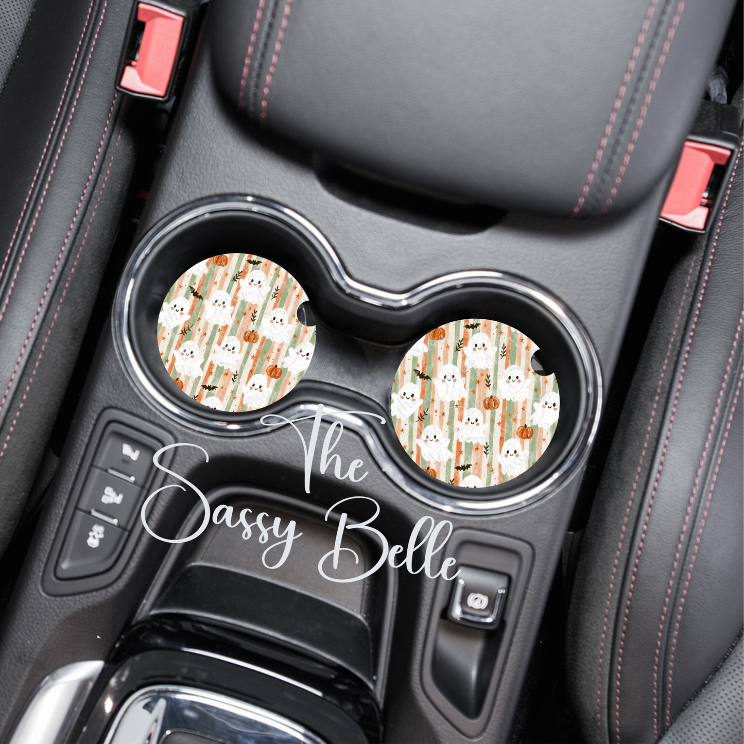 Halloween Cute Ghost Car Coasters, Set of Two, Interior Auto Accessories