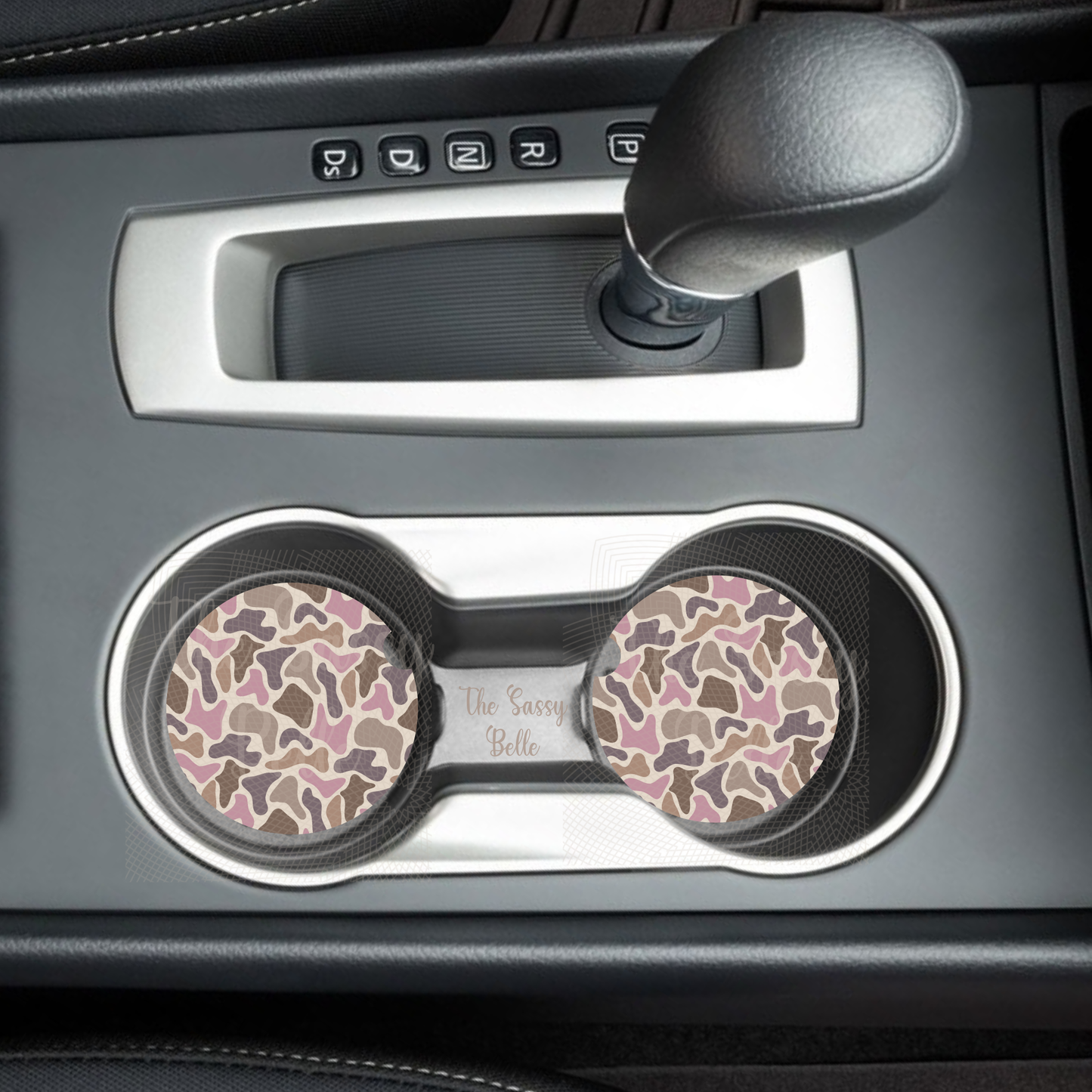 Pink Duck Camo, Old School Camo Car Coasters Set of Two, Car Cup Holder, Interior Car Accessories, Soft Neoprene Material