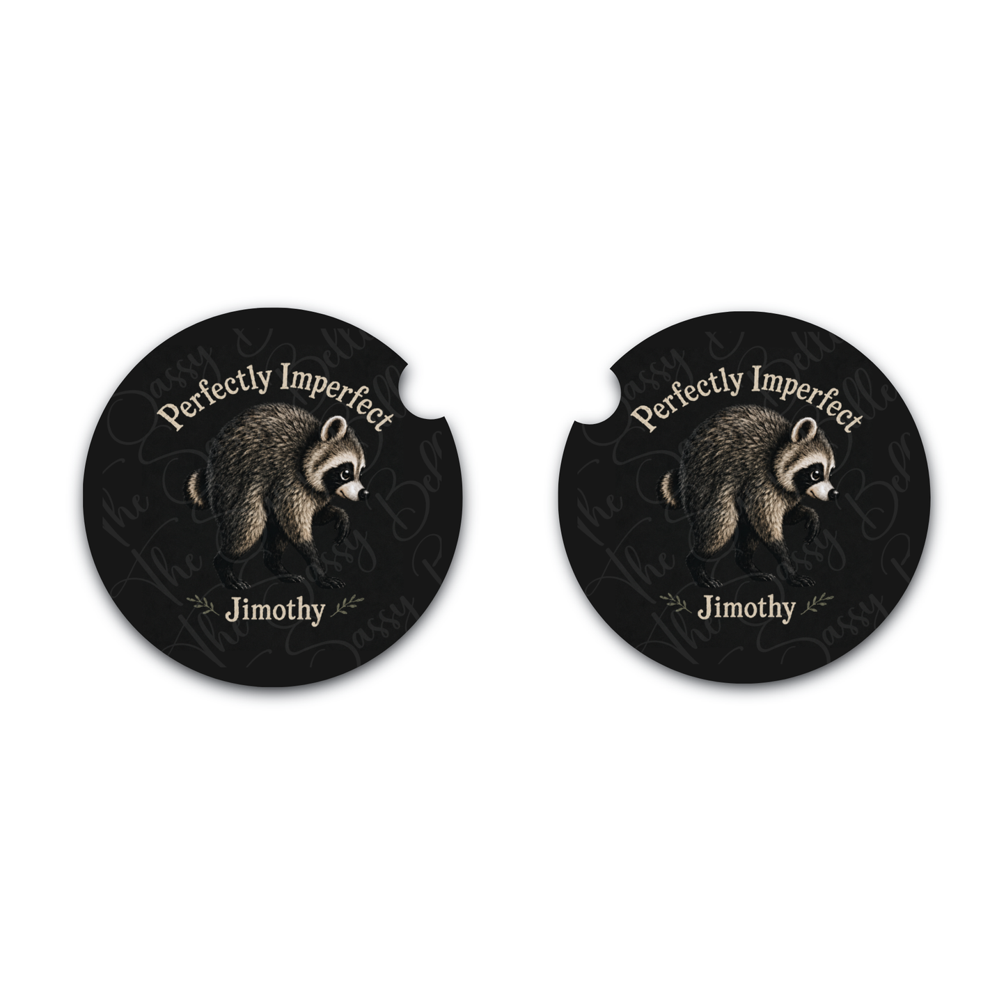 Jimothy the Raccoon Perfectly Imperfect Car Coasters, Set of Two Neoprene Car Coasters, Interior Auto Accessories