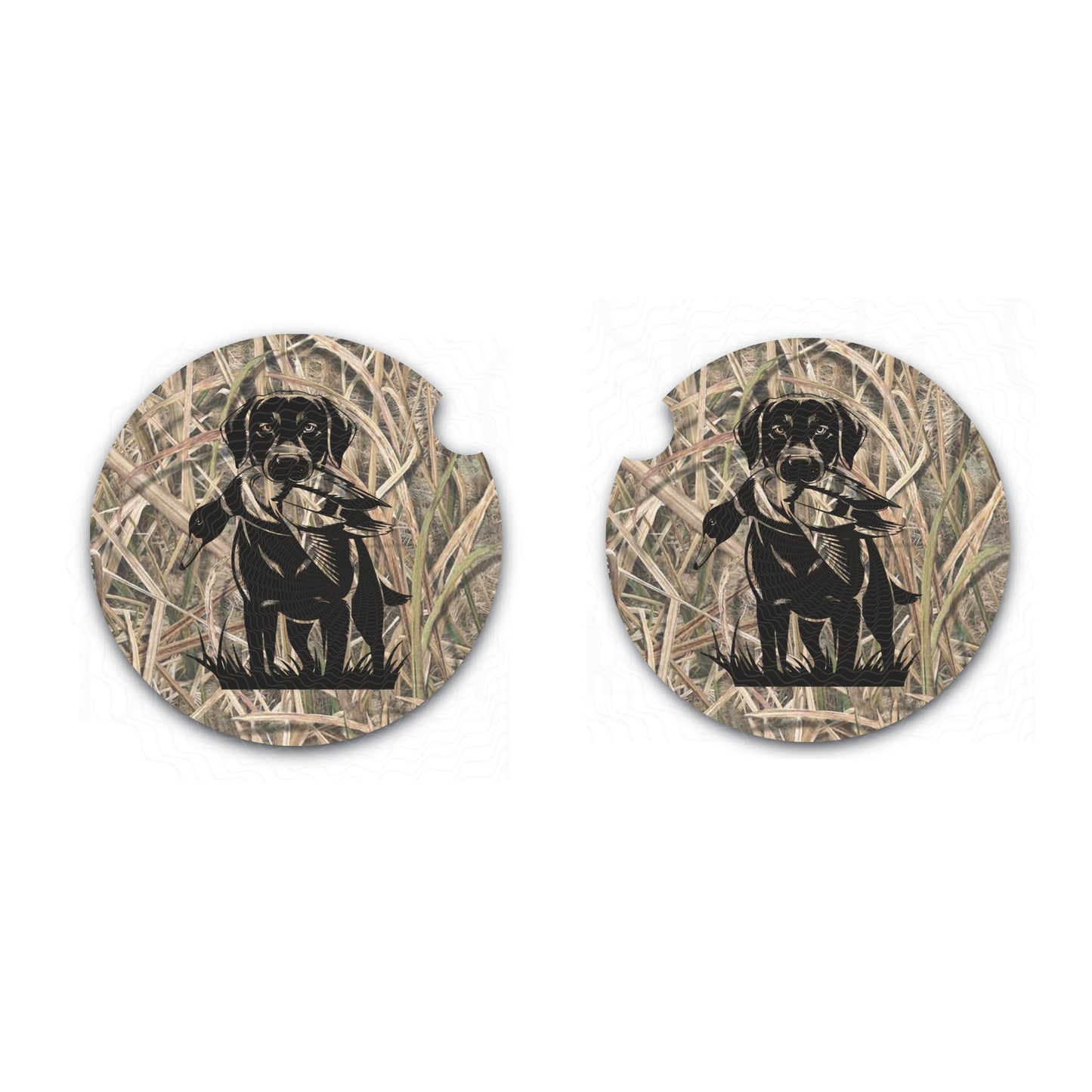 Shadow Grass Inspired Camo Car Coasters, Lab Duck Hunting, Neoprene Coasters Set of Two, Auto Accessories