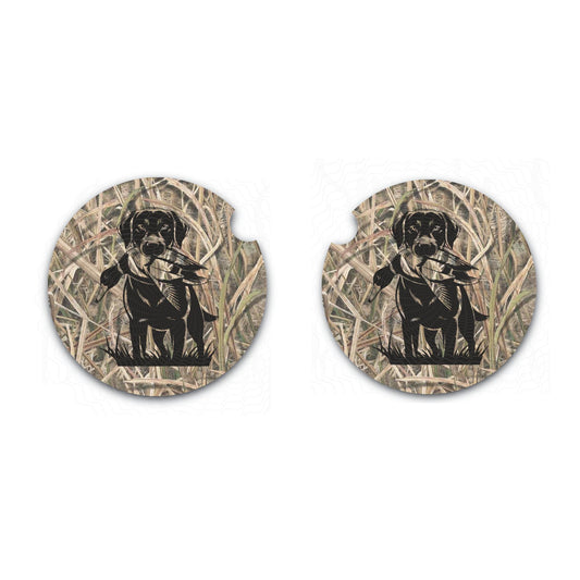 Shadow Grass Inspired Camo Car Coasters, Lab Duck Hunting, Neoprene Coasters Set of Two, Auto Accessories